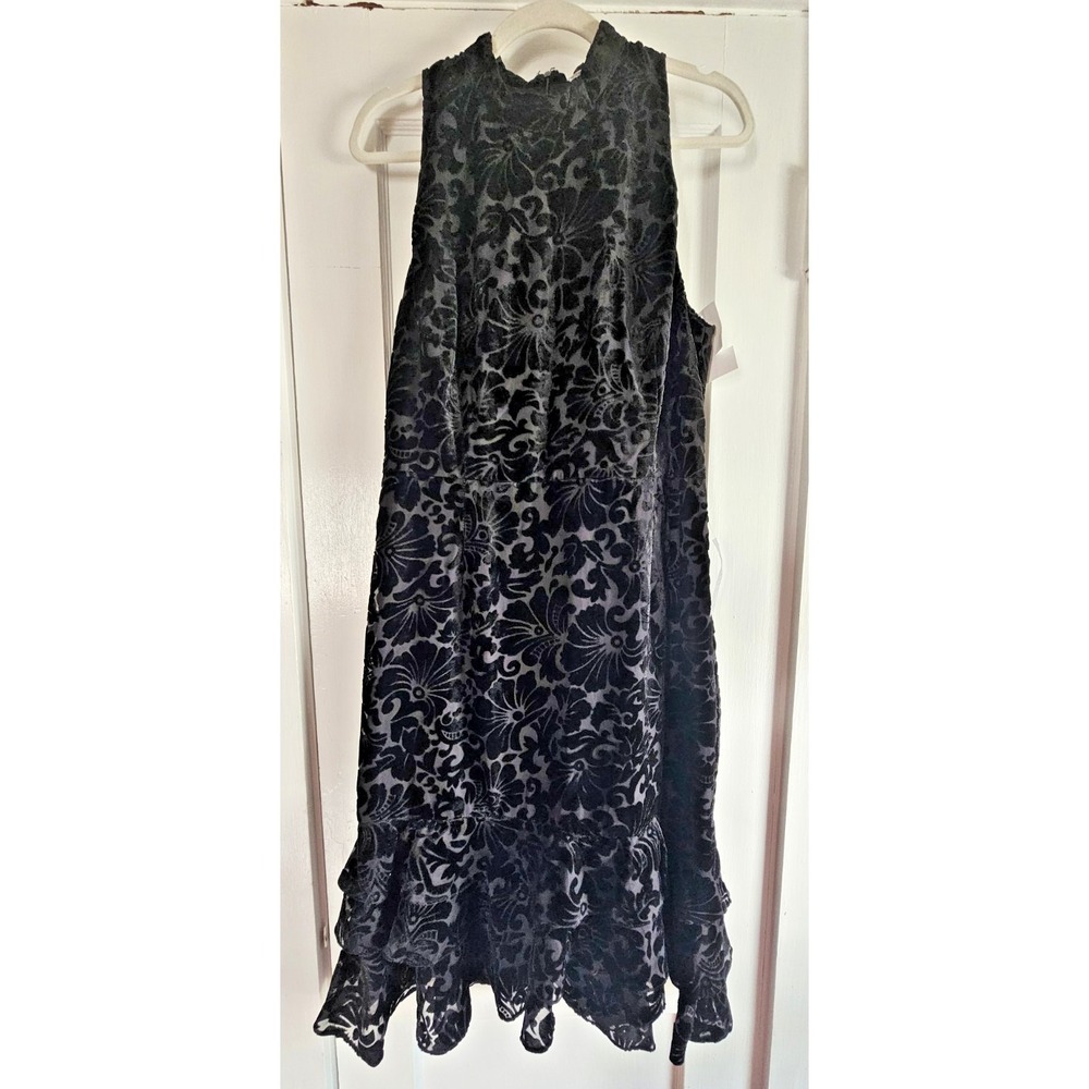 NWT Chelsea28 womans 14 velvet burnout‎ halter neck sleeveless ruffle hem